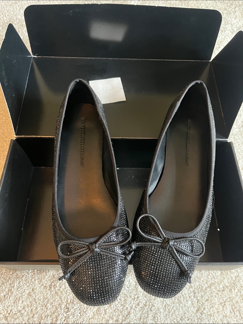 White House Black Market Black Sparkle Bow Ballet Flats